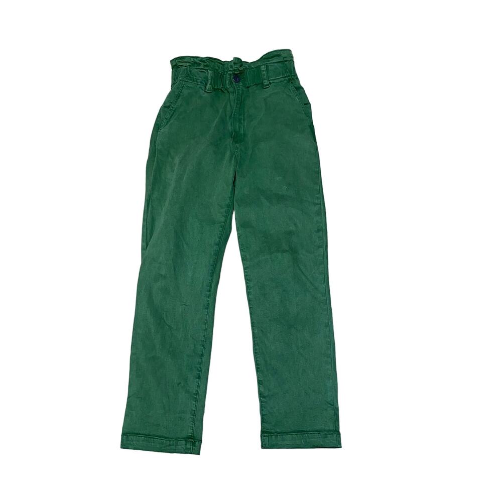 Kut From The Kloth Rachel High Rise Paperbag Waist Green Straight Leg Jeans Sz 4